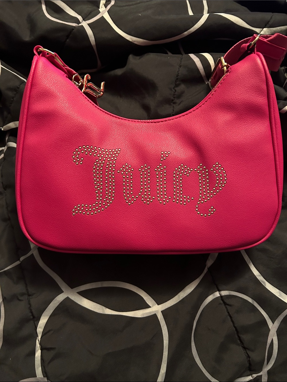 Juicy Couture Hot Pink Crystal-Stud Logo Shoulder Bag